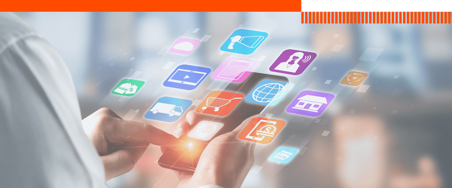 Person holding phone with omnichannel content