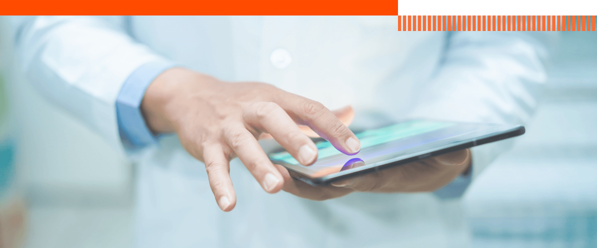 Healthcare professional holding iPad for omnichannel engagement